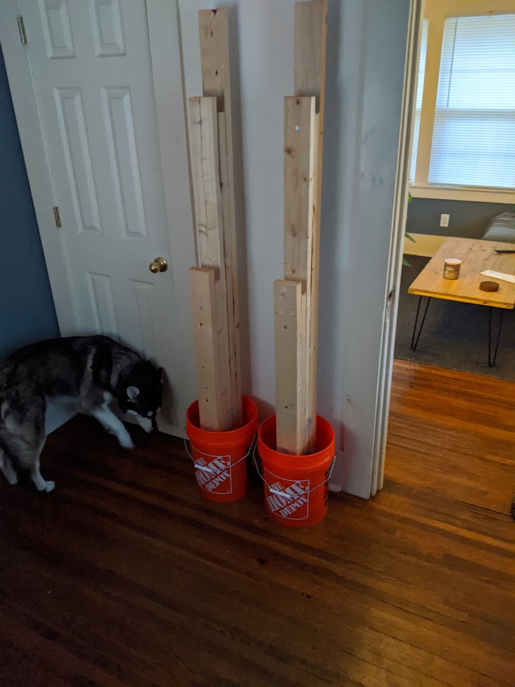 Handmade wood & concrete & bucket squat rack